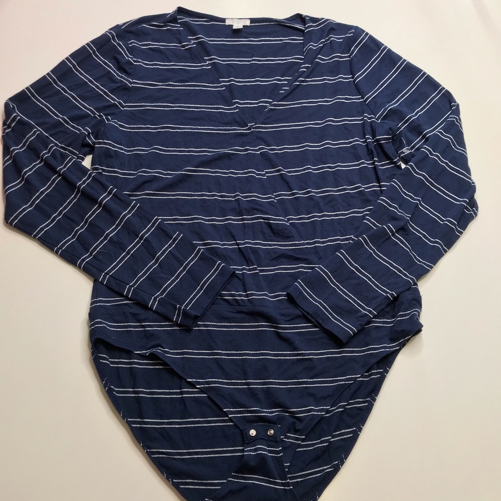 BP Navy and White Stripe Bodysuit